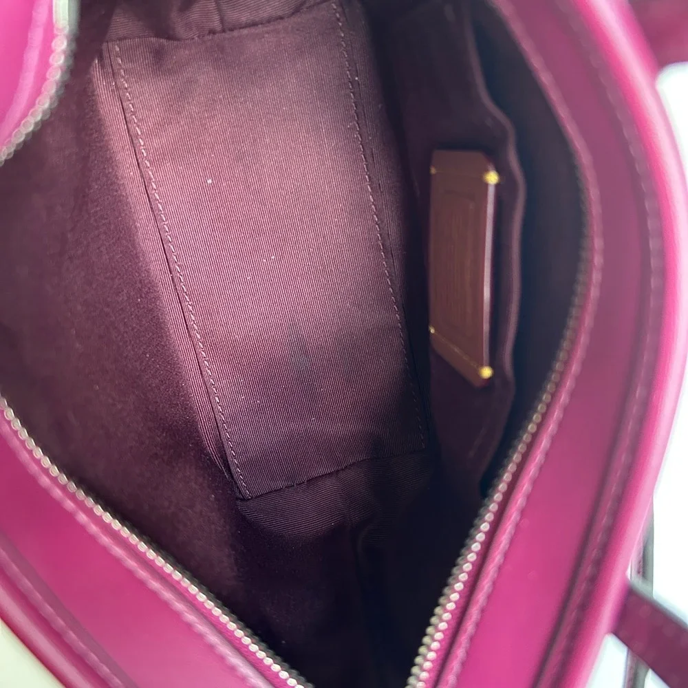 Coach City Mini Tote Brown Pink‎ Bow Signature Canvas Leather Bag Good